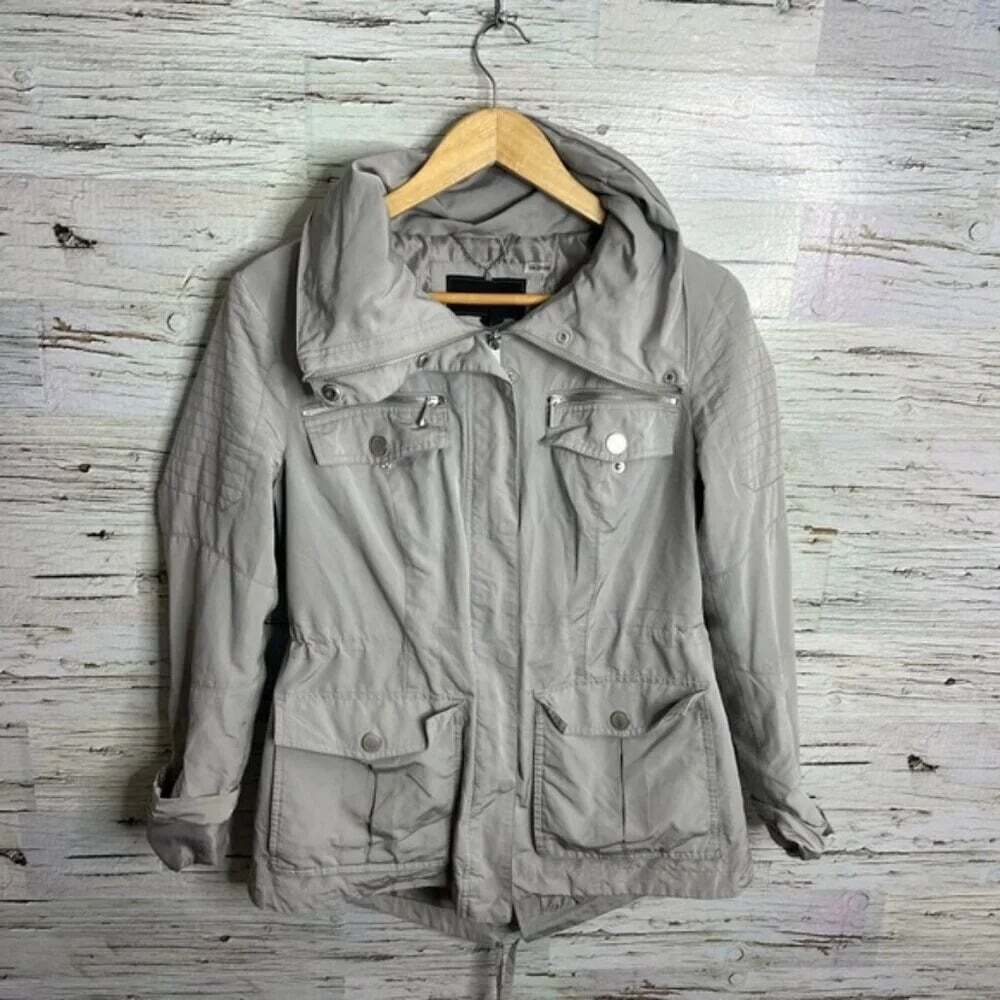 BCBGMAXAZRIA Women's Gray Ice Brooke Anorak Full Zip  Hooded Jacket Medium